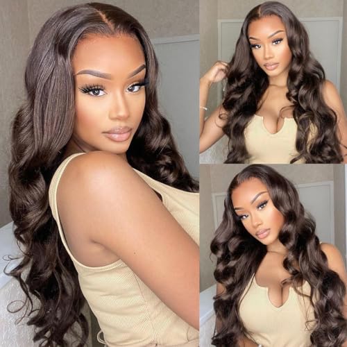 GOLFMAX 30 Inch Chocolate Brown Lace Front Wig Human Hair Body Wave 13x6 HD Lace Front Wigs Pre Plucked 200 Density Colored Brown Wig Human Hair Wigs For Women