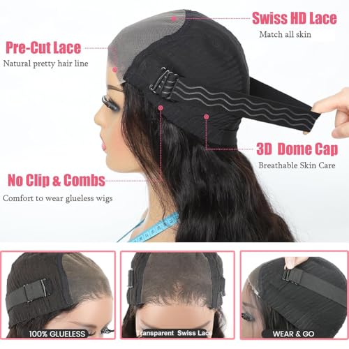 Glueless Wigs Human Hair Pre Plucked Pre Cut 5x5 HD Lace Closure Wigs Human Hair 180% Density Wear and Go Body Wave Lace Front Wigs Human Hair for Women 28 Inch