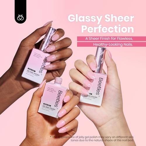 Beetles Nude Pink Gel Nail Polish Set, 6 Colors Hema Free Light Pink Jelly Gel Polish Translucent 15ML Full Size Nail Concealer High Gloss Soak Off UV Salon Spring Colorful Bottle Gel Gift for Women