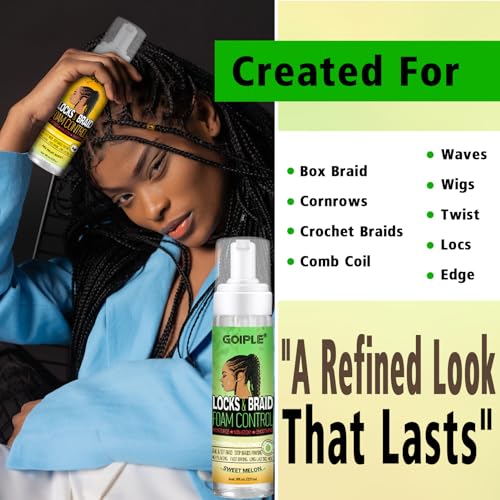 Goiple Hair Mousse for Braids, Twist, Locs - Braid Foam Control Mousse, No Flake, High Shine Style and Moisturizes, Lightweight Easy to Apply 16 fl oz (2pcs)