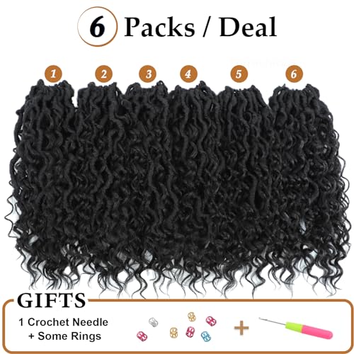 Goddess Locs Crochet Hair 12 Inch Faux Locs Crochet Hair 6 Packs Pre Looped Crochet Hair for Black Women, Boho Crochet Locs with Curly Ends 1B