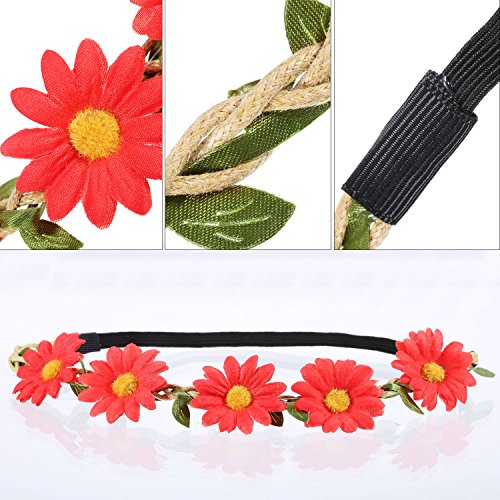 Bememo 12 Pieces Flower Headband Girl Women Daisy Flower Crown Hippie Floral Wreath Headband for Festival Wedding Bridal Party (Classic)