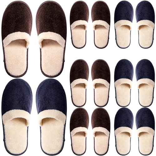 Goaste 8 Pairs Disposable Home Slippers, Non Slip Hotel Slippers, Washable Coral Fleece Spa Slippers, Closed-Toe Guest Slippers in 2 Colors for Men Women Guests, Home, Bathroom, Bedroom, Hotel, Travel