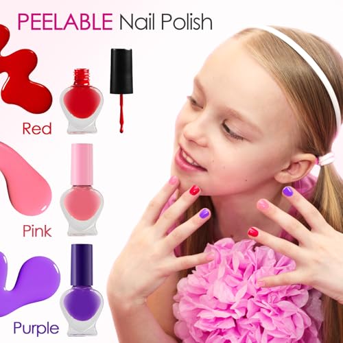Golray Teen Makeup Kit for Girls Ages 8-12, Starter Full Make up Set With Train Case / 4 Eyeshadow Pallets/Blush/Nail Polish/Lipstick/Brush, Kid Birthday Gift Beauty Toy for Girl 9 10 11 12 Years
