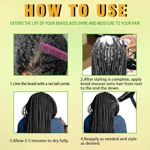 Goiple Hair Mousse for Braids, Twist, Locs - Braid Foam Control Mousse, No Flake, High Shine Style and Moisturizes, Lightweight Easy to Apply 16 fl oz (2pcs)