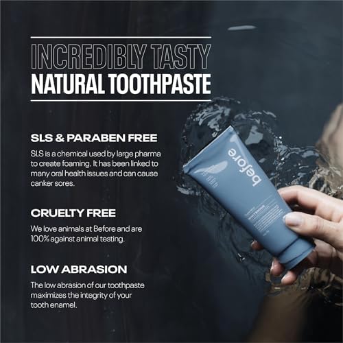 Before | Whitening Anti-Cavity Toothpaste | Vegan, Reduces Plaque for Gum Health, Balanced Foaming, Low Abrasion, Long Lasting Minty Fresh Breath, Plant-Based Sugarcane Tube, Made in The USA — 3.5oz