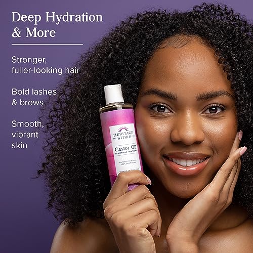 Heritage Store Castor Oil, Nourishing Hair Treatment, Deep Hydration for Healthy Hair Care, Skin Care, Eyelashes & Brows, Castor Oil Packs & More, Cold Pressed, Hexane Free, Vegan & Cruelty Free, 16oz