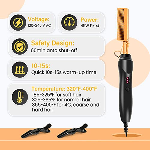 Hot Comb Set 7Pcs, Electric Hair Straightener Pressing Comb for Black Hair, Hot Comb Set with Wig Wax Stick, Lace Band, Rat Tail Comb &Salon Clips