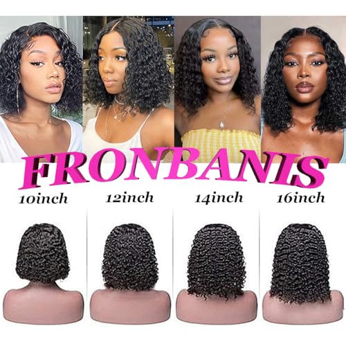 Glueless Wigs Human Hair Pre Plucked Pre Cut Wear and Go Glueless Wig for Beginners Bob Wig Human Hair 180% Density Deep Wave Curly Lace Front Wig 12 Inches Natural Black