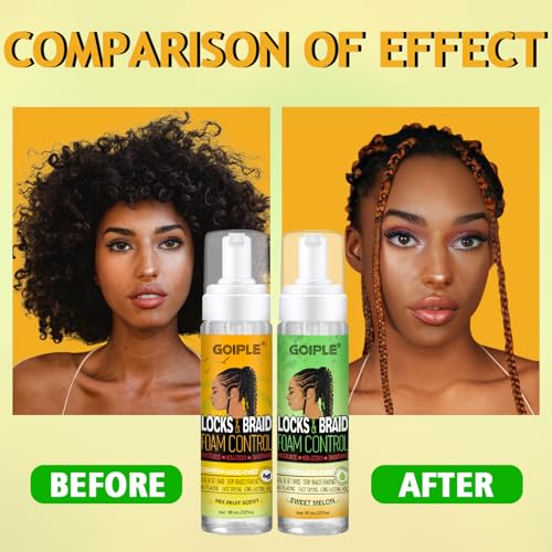 Goiple Hair Mousse for Braids, Twist, Locs - Braid Foam Control Mousse, No Flake, High Shine Style and Moisturizes, Lightweight Easy to Apply 16 fl oz (2pcs)