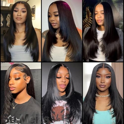 Glueless Synthetic Lace Front Wig 26 Inches Long Straight Black Wigs for Black Women 13x5x1 HD Lace Hand Tied Pre Plucked Hairline (#1B Natural Black, 26 Inch)