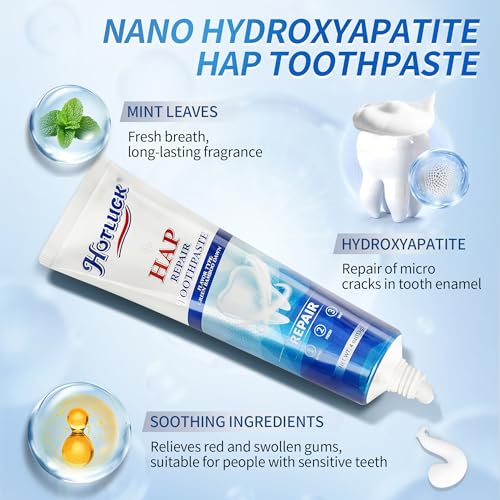 Hotluck HAP Fluoride Free Toothpaste,Nano Hydroxyapatite Toothpaste,Enamel Repair & Remineralization,Whitening,Fresh Breath,Natural Mint,4oz (Pack of 2)