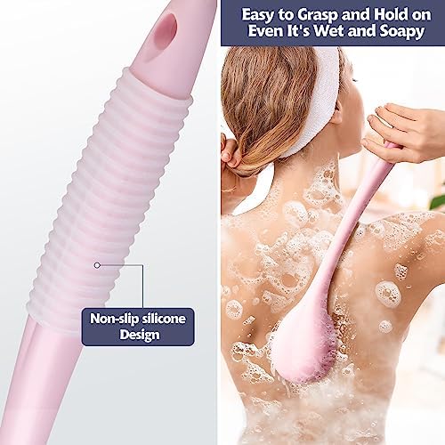 BEDELITE Back Bath Brush Long Handle for Shower of 2 - Soft Shower Brush for Men & Women,Back Brush Scrubber - 16.4" Long Skin Exfoliator for Body Bath Scrubber(2 Pack, Blue & Pink)