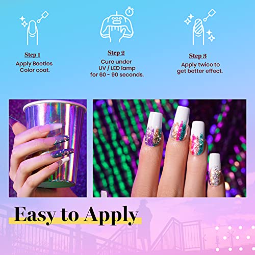 Beetles Glitter Gel Polish, 6 Pcs Pink Silver Platinum Gel Polish Kit Soak off Uv Lamp Shimmer Purple Pink Green Gold Glitter Nail Polish Kit Holiday Gift Design for Party