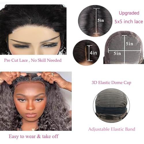 Glueless Wigs Human Hair Pre Plucked Pre Cut 5x5 Hd Lace Closure Wear and Go Deep Wave Curly Lace Front Wigs for Black Women Wet and Wavy Natural Hairline (22 Inch)