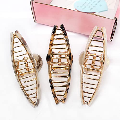 Big Butterfly Claw Hair Clips for Women - 4.5" Acetate & Metal Hair Accessories for Long, Thick Hair (3 Pcs)