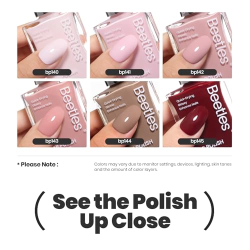 Beetles Nude Nail Polish Set Coconut Mousse 6Pcs, Pink Nail Fast Drying Long Lasting Neutral Brown Red Burgundy Dark Lacquer Glossy for Salon-Quality Results