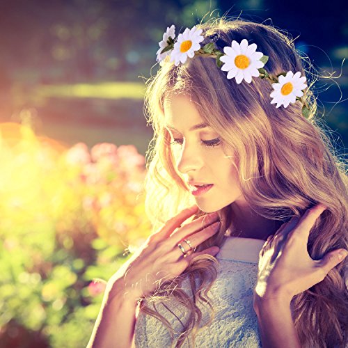 Bememo 12 Pieces Flower Headband Girl Women Daisy Flower Crown Hippie Floral Wreath Headband for Festival Wedding Bridal Party (Classic)