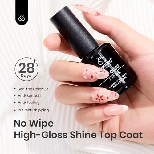 Beetles Peel Off Base Coat and Top Coat Gel Nail Polish Set, 2Pcs 15ml Peelable Base Gel and Top Coat Easy Removal, UV LED Lamp Peel off Nail Polish without Damage for Beginners Weak Thin Nails