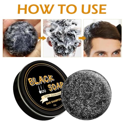 Gray Hair Reverse Bar Soap,Natural Black Soap for Gray Hair Coverage, Darkening Shampoo Bar with Ginseng & Black Sesame, Vegan, Moisturizing & Scalp Care for Men Women,2PACK