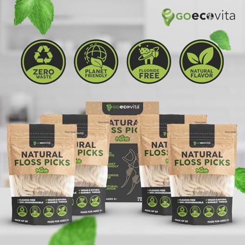 Biodegradable Floss Picks - Natural Straw Wheat Handle | Thin & Durable Thread for Tight Gaps! | Dental Flossers for Adults | Gentle on Gums & Teeth | Eco Friendly, Vegan, Natural (200 Pack, Mint)