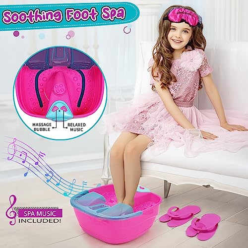 Golray Kid Foot Spa & Nail Kit, Girl Gift for 5 6 7 8-12 Year Old Toys Manicure Pedicure Art Salon, Massage Bubble & Music Foot Soak Tub, Spa Day Sleepover Party Supply Christmas Girl Birthday Gift