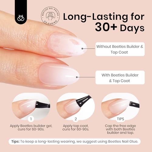 Beetles Ombre Press on Nails: 224 PCS Short Almond Gel Nail Tips, Pink Press ons Pre-applied Primer & Base Coat Glue on Nail Tips, No Need to File Fake Nails DIY Nails Gifts for Women