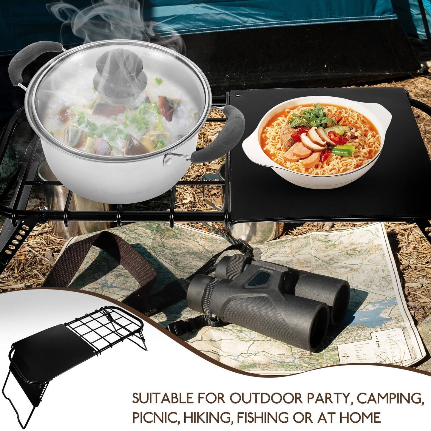 ifundom Folding Table Black Height Adjustable Lightweight Hiking 1Pack