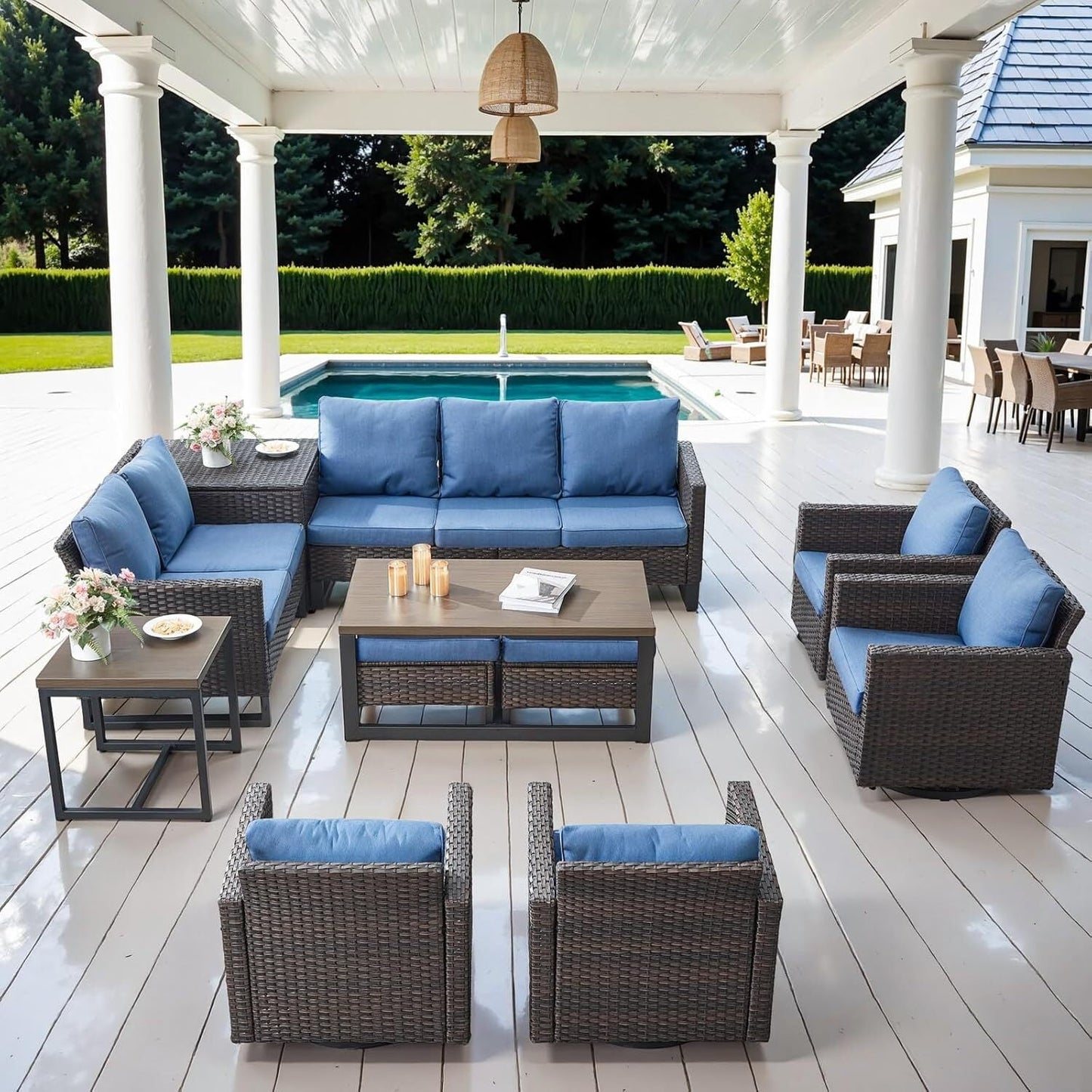 Bellefurn Outdoor Swivel Rocker Patio Chairs with Side Table,Patio Swivel Chairs Set of 2 Wicker Patio Swivel Rocking Chairs Set Patio Furniture Set for Porch Balcony Garden Deck Yard