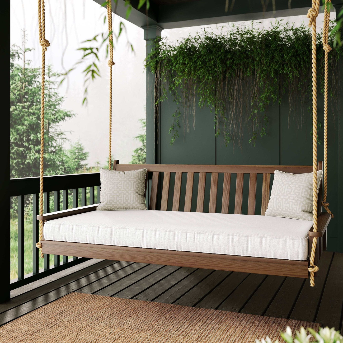 Keystone Amish Co. Twin Franklin Porch Swing Bed with Ropes, White Paint