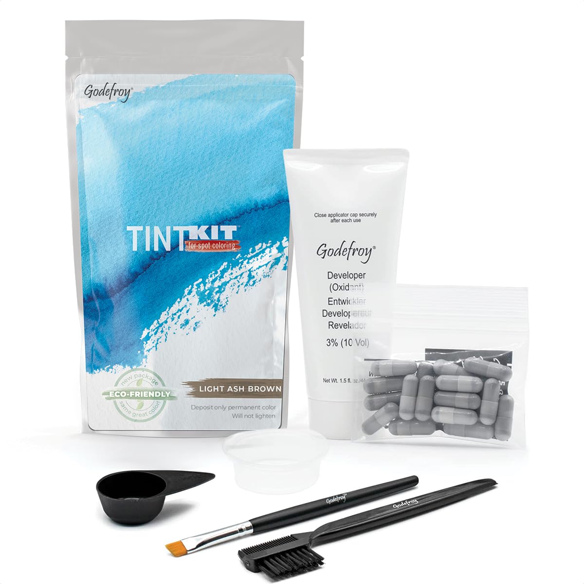 Godefroy Hair Color Tint Kit for 100% Gray Coverage, Light Ash Brown, 20 Applications, Long-Lasting Root Touch-Up for Men & Women, Pre-Measured Capsules, No Waste, DIY Salon-Quality Results at Home