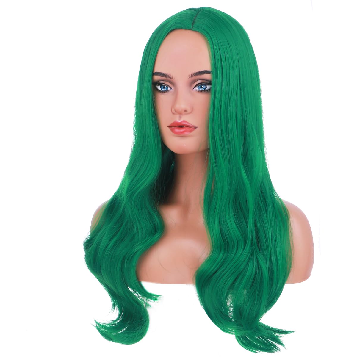 BERON Green Wig Long Wavy Wig Emerald Green Wig Long Curly Wig Charming Full Wigs for Cosplay Party or Daily Use Wig Cap Included