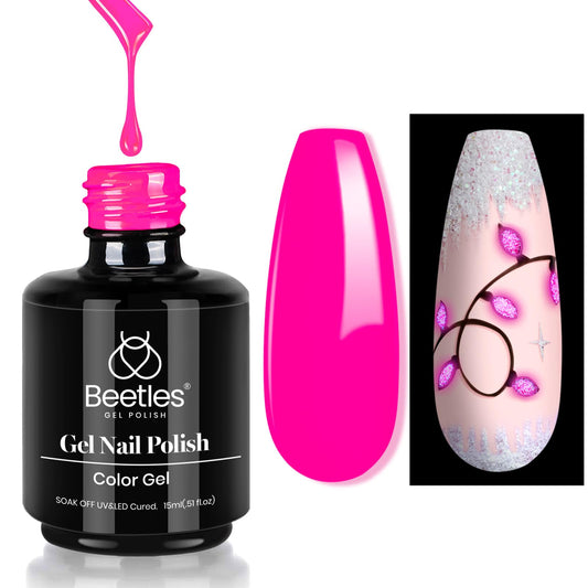 Beetles Hot Pink Gel Nail Polish 15ml 0.5oz Glow in the Dark Pink Neon Gel Polish Soak Off Uv LED Nail Lamp Nail Art Manicure Salon DIY Home for Women Girls