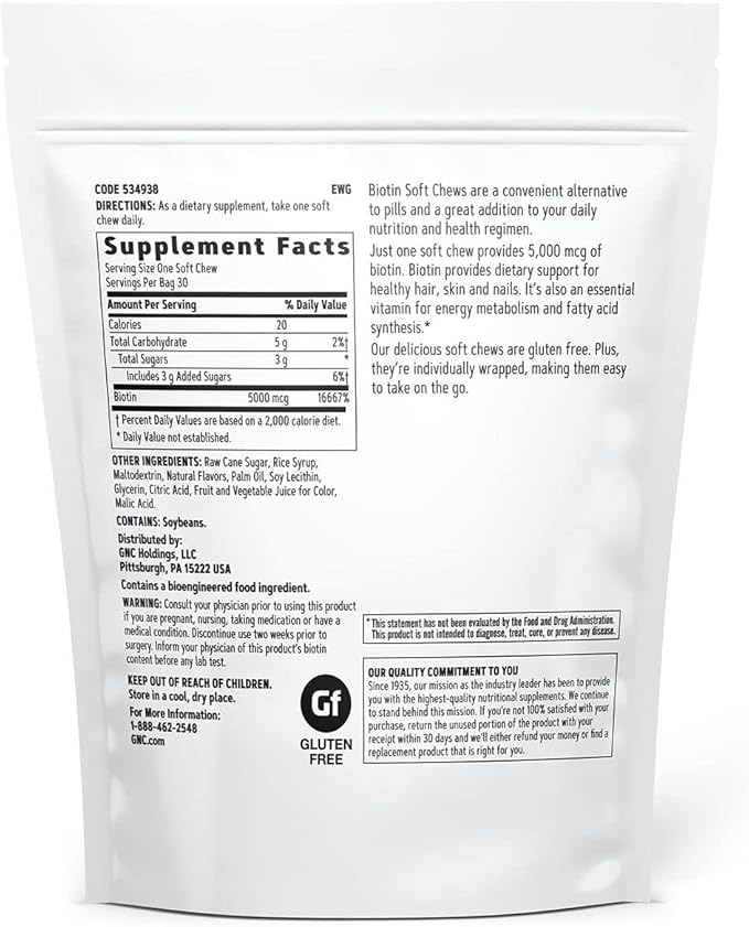 GNC Biotin 5000mcg - 30 Soft Chews