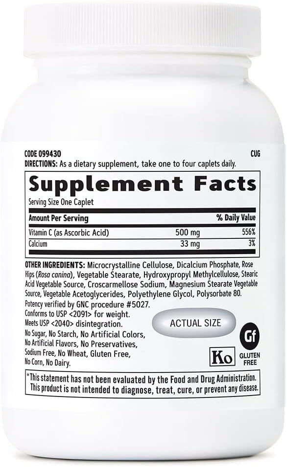 GNC Vitamin C 500mg, 250 Caplets, Provides Immune Support