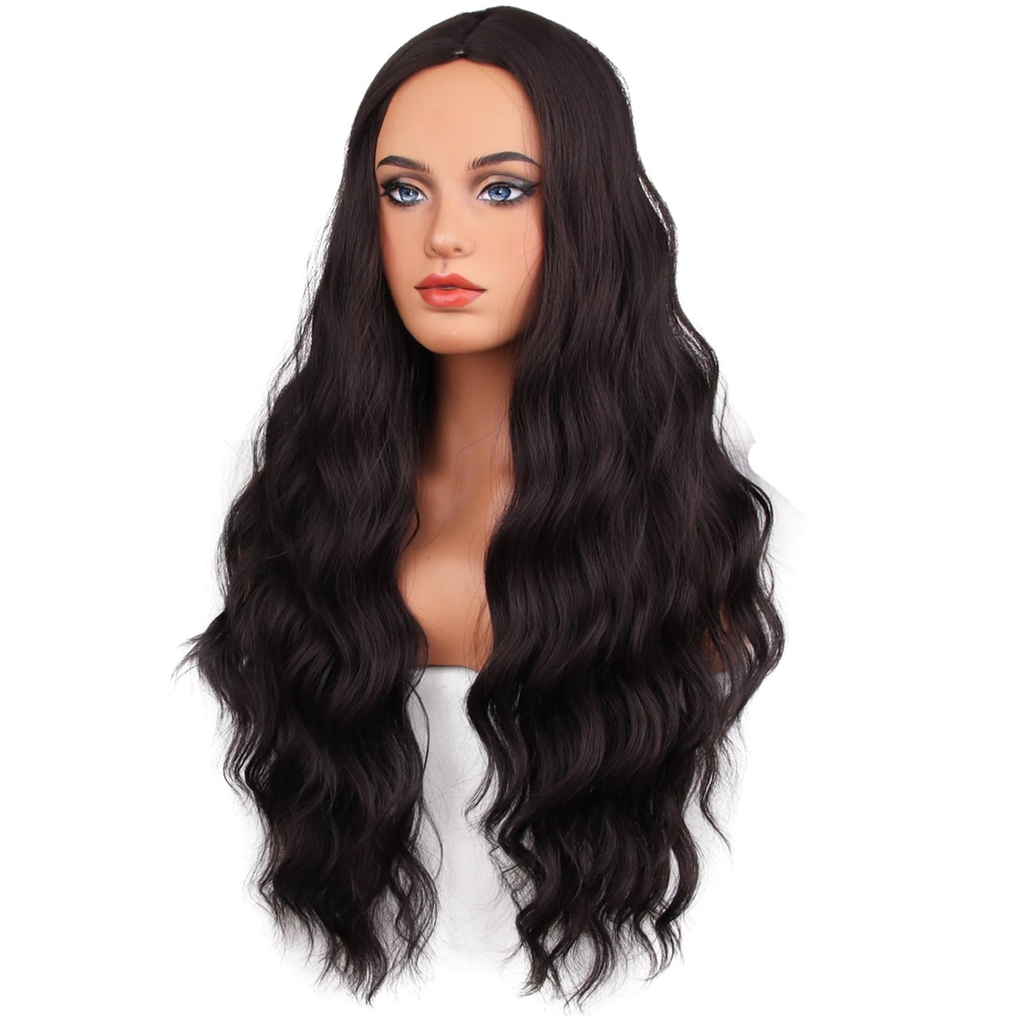 BERON Brown Wigs for Women Long Curly Wavy Hair Wig for Girls Dark Brown Color Middle Part Heat Resistant Synthetic Hair Wigs for Daily Used