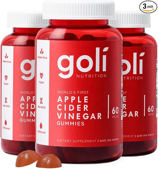 Goli Apple Cider Vinegar Gummy Vitamins - 180 Count - Vitamins B9 & B12, Gelatin-Free, Gluten-Free, Vegan & Non-GMO