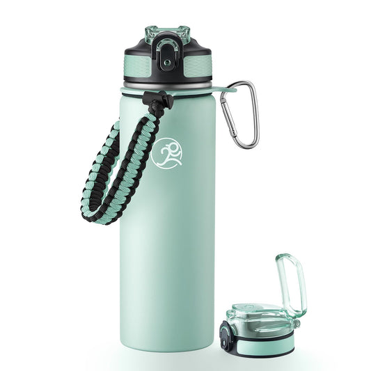 GOSWAG Insulated Sports Water Bottle, 24oz 2 Lids(with Straw/No Straw), Stainless Steel Water Bottles with Paracord Handle, Insulated Thermos with Double-Wall Vacuum Insulation