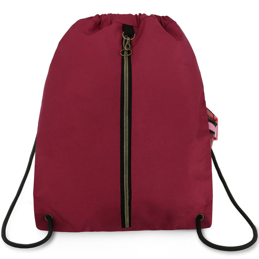 BeeGreen Maroon Drawstring Backpack with 3 Zipper Pocket and 2 Inside Pouch,19.2 "x 15" Large Sports Gym Drawstring bag Draw String Bags Pack