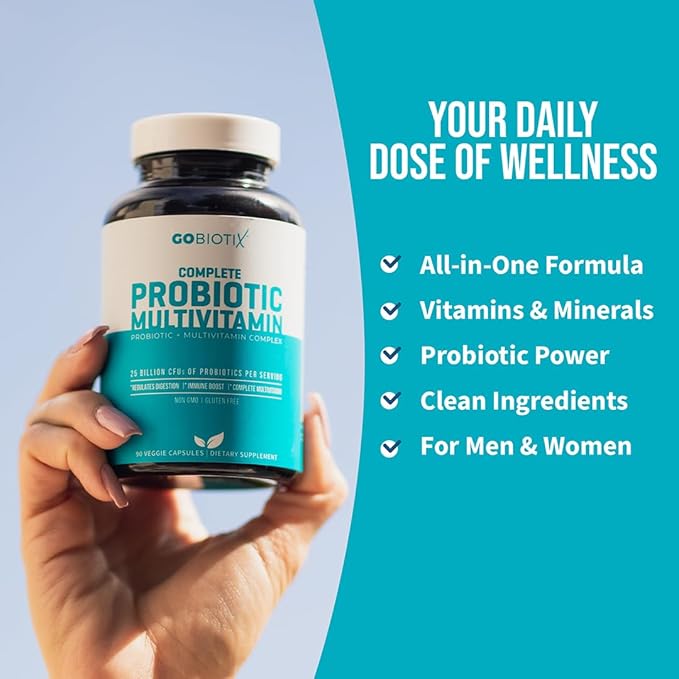 GOBIOTIX Multivitamin with Probiotics and Digestive Enzymes - 25 Billion CFU - Digestive Health, Probiotics for Women and Men - Gluten Free Pills - 90 Capsules
