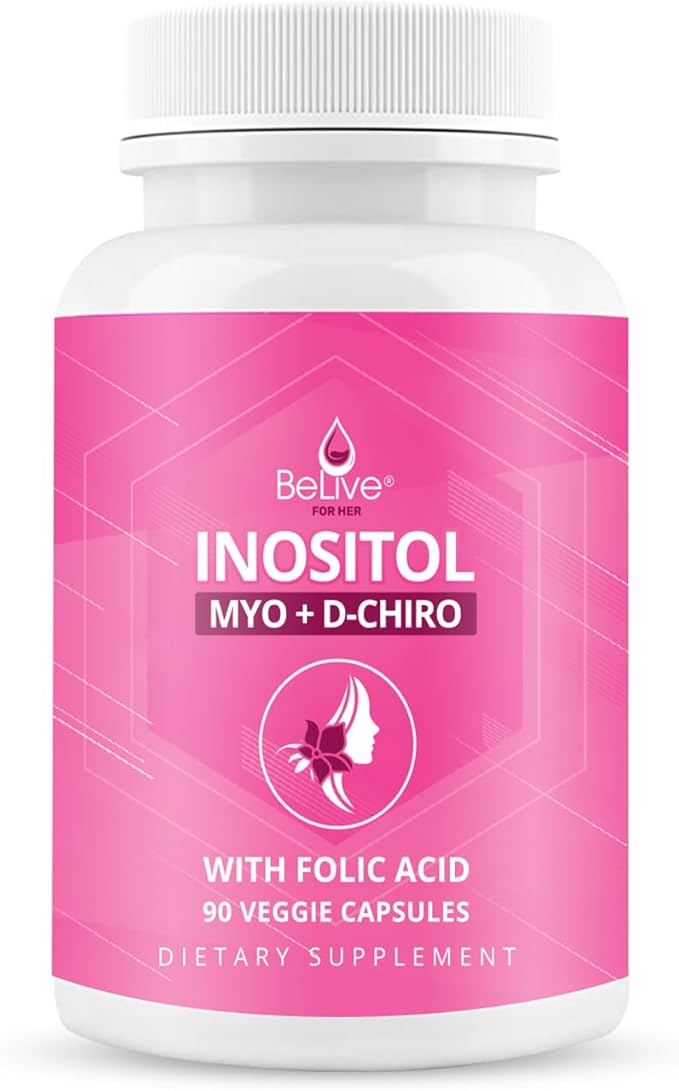 BeLive Myo-Inositol & D-Chiro Inositol Capsules - 90Ct I Inositol Supplement with Folic Acid Supplements for Woman, Optimal 40:1 Ratio (1)