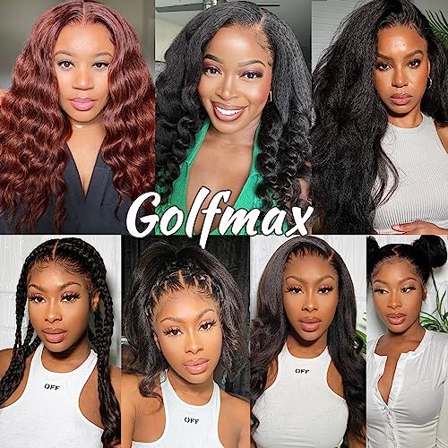GOLFMAX Kinky Straight Lace Front Wigs Human Hair Pre Plucked With Baby Hair 180% Density Yaki Straight 13x4 Transparent HD Glueless Lace Wig Human Hair Wigs For Black Women 24 Inch