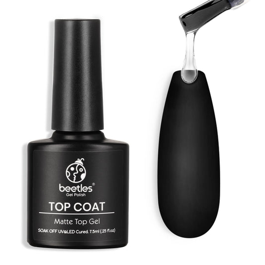 Beetles Matte Gel Top Coat for Gel Nail Polish,7.5ML Chrome Proof Matte Top Coat No Wipe Powder-Resist Matte Finish for Detail Chrome Nail Powder Painting Long Lasting UV Nail Art
