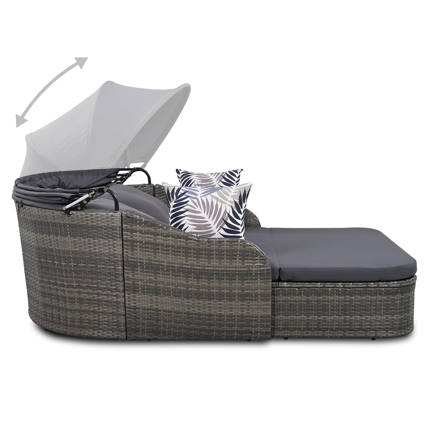 GO 79.9" Adjustable Canopy Sunbed, Double Lounger in PE Rattan, Gray Frame & Cushion