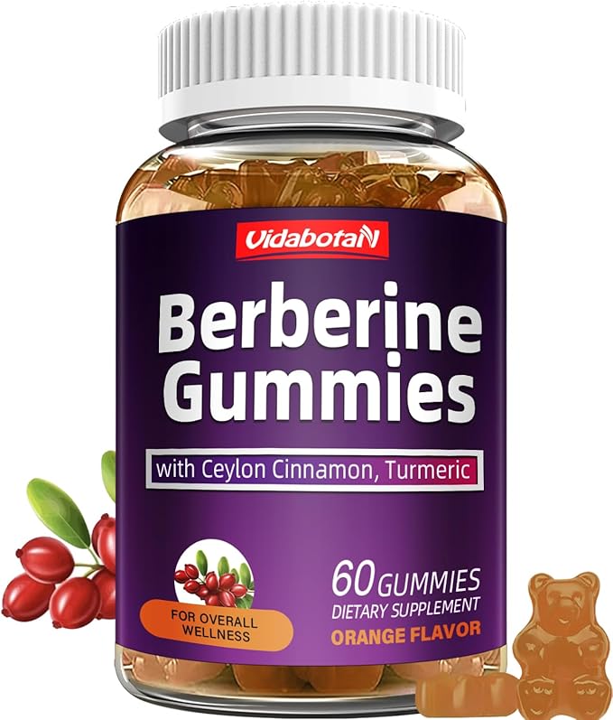 Berberine Gummies with Ceylon Cinnamon, 2000mg Berberine HCI Supplement for Men & Women, Orange Flavored Vegan Sugar Free Gummies (60 Count)(Pack of 1)