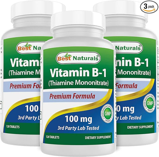 Best Naturals Vitamin B1 as Thiamine Mononitrate 100 mg Tablets (120 Count (Pack of 3))