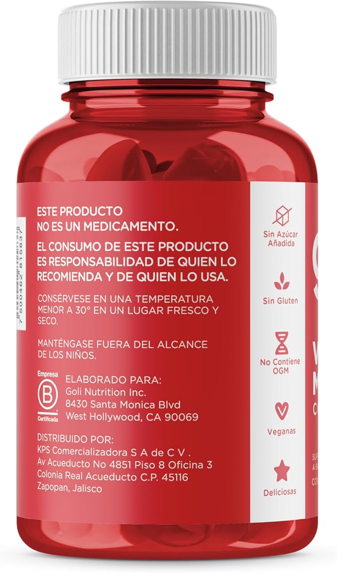 Goli Apple Cider Vinegar Gummy Vitamins - 60 Count - Vitamin B12, Gelatin-Free, Gluten-Free, Vegan & Non-GMO