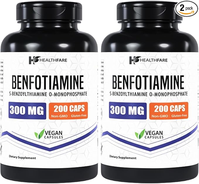 Benfotiamine 300mg | 200 Capsules | Fat Soluble Thiamine Vitamin B1 | Supports Overall Health | Non-GMO | Gluten Free (2-Pack)
