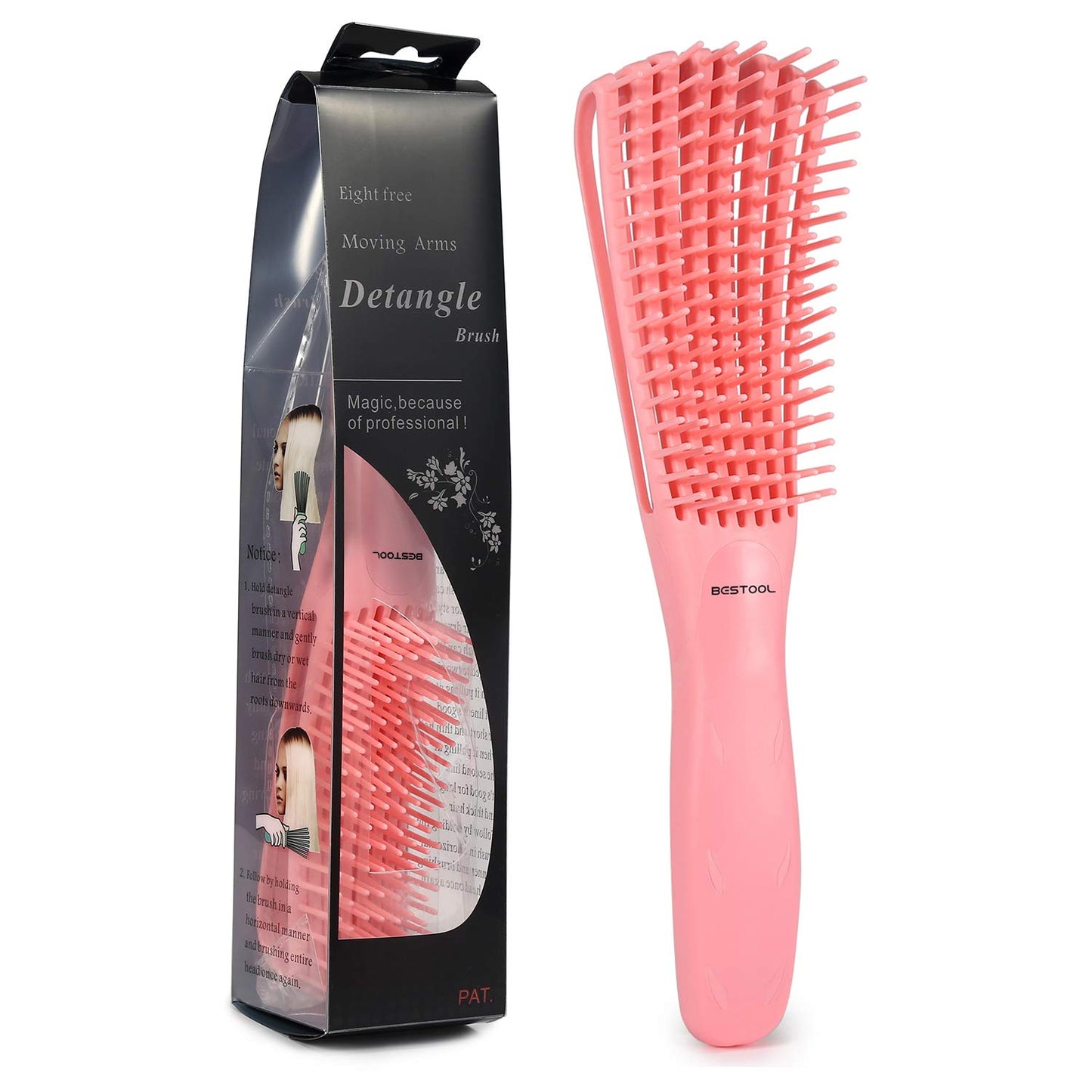 BESTOOL Hair Brush, Detangling Brush for Natural Black and Curly Hair (Pink, Afro 3/4abc), Ideal for Wet or Dry Hair