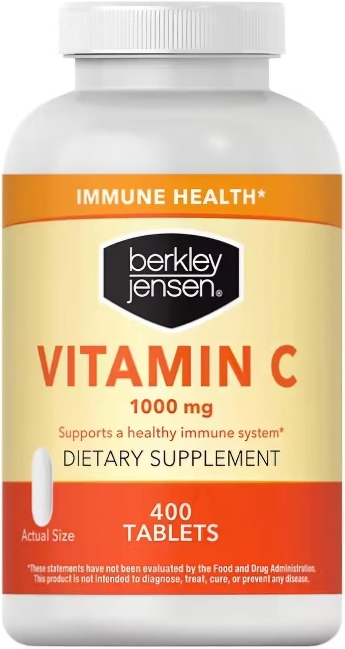 berkley jensen 1000 mg Vitamin C Supplement (400 Tablets), Extra Strength Daily Immune Defense Support for Men and Women, Sugar and Gluten Free Ascorbic Acid, Pure